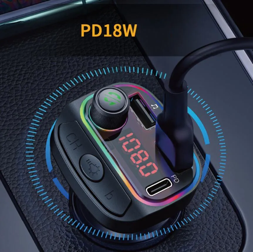 C13 C14 C15 C12 FM Transmitter Wireless Bluetooth 5.0 Handsfree Car MP3 Kit FM Modulator Dual USB type-c PD Charger RGB light