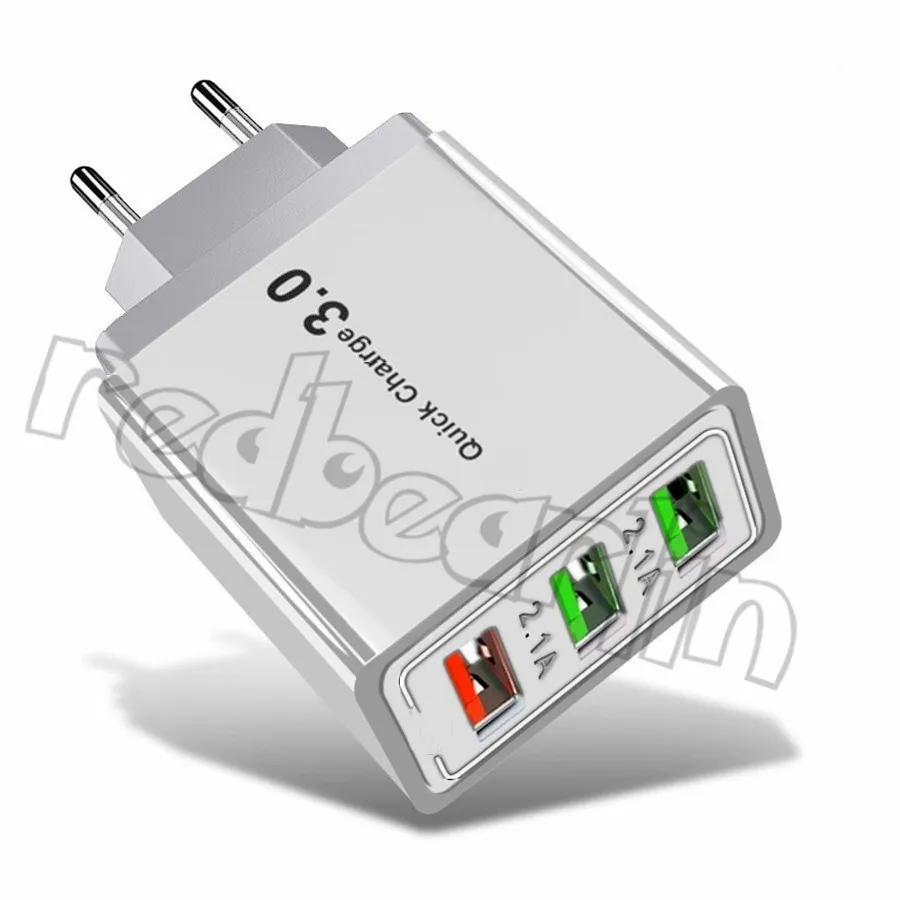 18W Fast Quick Charge Eu US Plug QC3.0 3 Usb Ports Wall Charger For Ipad Iphone 12 13 14 15 samsung Android phone PC mp3