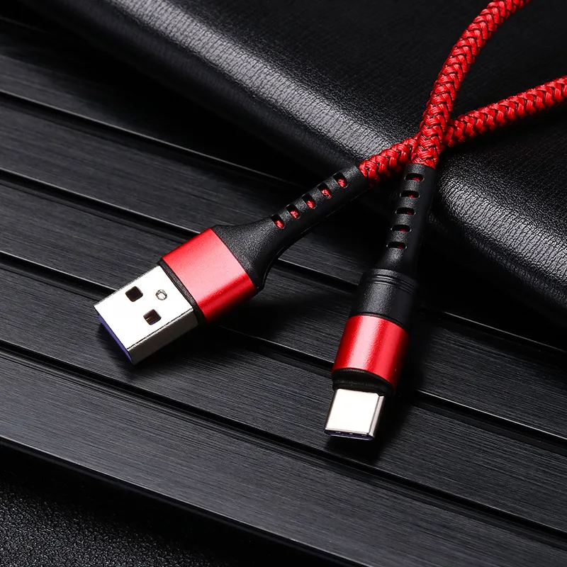 Durable Fast Charger Braided Cables Micro USB Type C Sync Data 1M 3FT 2M 6FT Nylon Cord Cable 5A