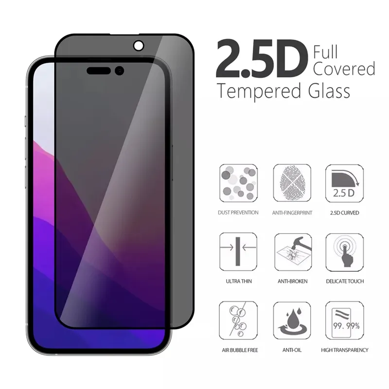 Full Coverage Privacy Tempered Glass Anti-Spy Screen Protector Film For iPhone 15 14 Pro Max 14Pro 13 13pro 12 Mini 11 XS XR X 8 7 6S Plus SE With Retail Package