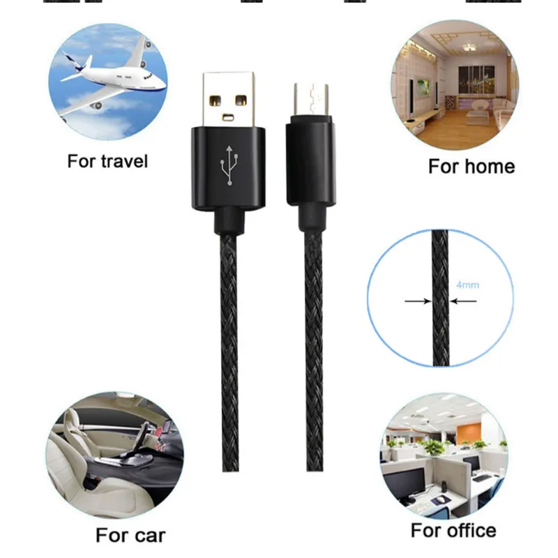 2A USB Cables Type C Data Sync Charging Phone Adapter Thickness Strong Braided micro Cable