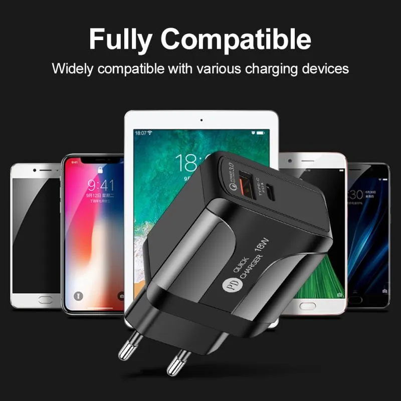 USB PD 18W quick charge 3A QC 3.0 Mobile Phone Chargers USB type C outputs 2 in 1 power supply adapter suit for EU US UK socket