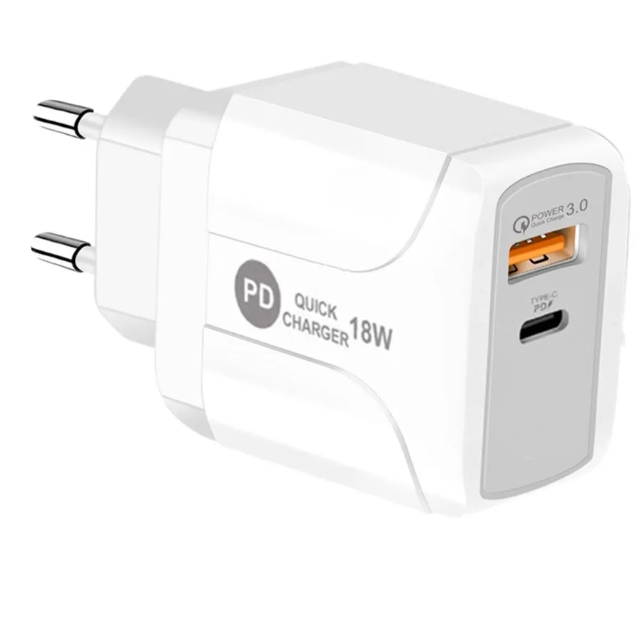 18W 25w Quick Fast Charge QC3.0 PD Type c USB AC Dual Ports Travel Wall Charger Eu US UK Plug For Iphone 7 8 X 11 Samsung Lg Android phone