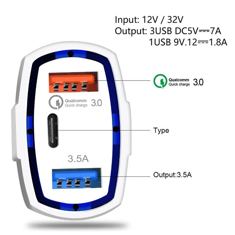 3 in 1 Type c Dual Usb Ports QC3.0 7A Quick Charging Car charger Adapter For iphone 7 8 11 X Xr Samsung htc android phone Adapter For Samsung LG cell phones