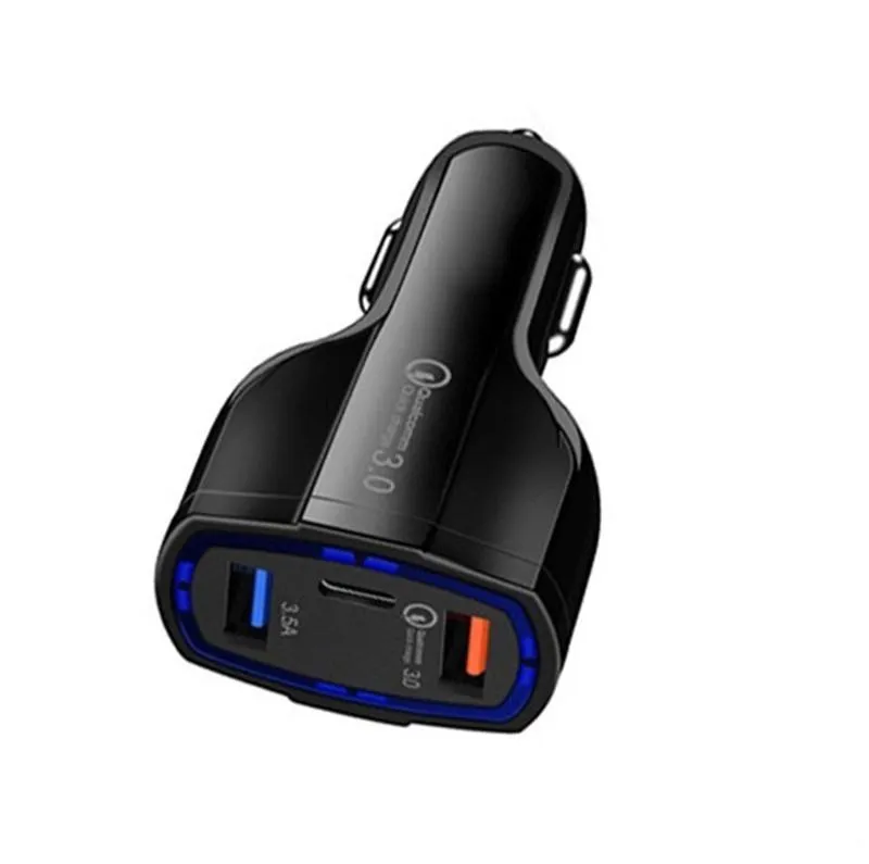 QC 3.0 Car Charger Type C 35W 7A Fast Charger Dual USB Charger Quick Charging Plug 3 Ports Adapter with Retail Package