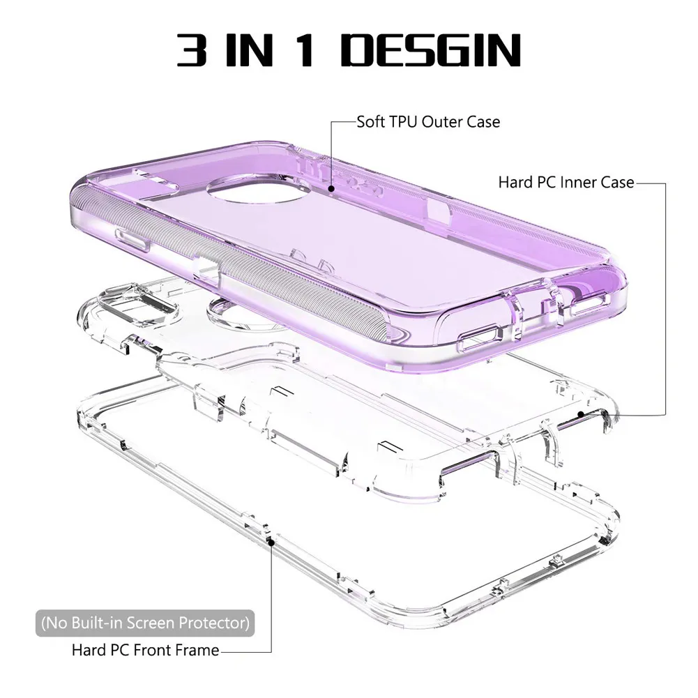 Armor Shockproof Bumper Case For iPhone 12 11 Pro Max XR XS X 6 7 8 Plus Transparent Heavy Duty Protection Hard PC TPU Phone Case