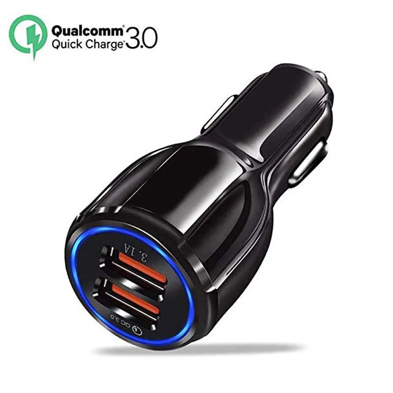 QC3.0 CE FCC ROHS Certified Qualcomm Quick Charger Dual 2 USB Port Fast Car Charge for iPhone iPad Samsung LG Motorola Huawei