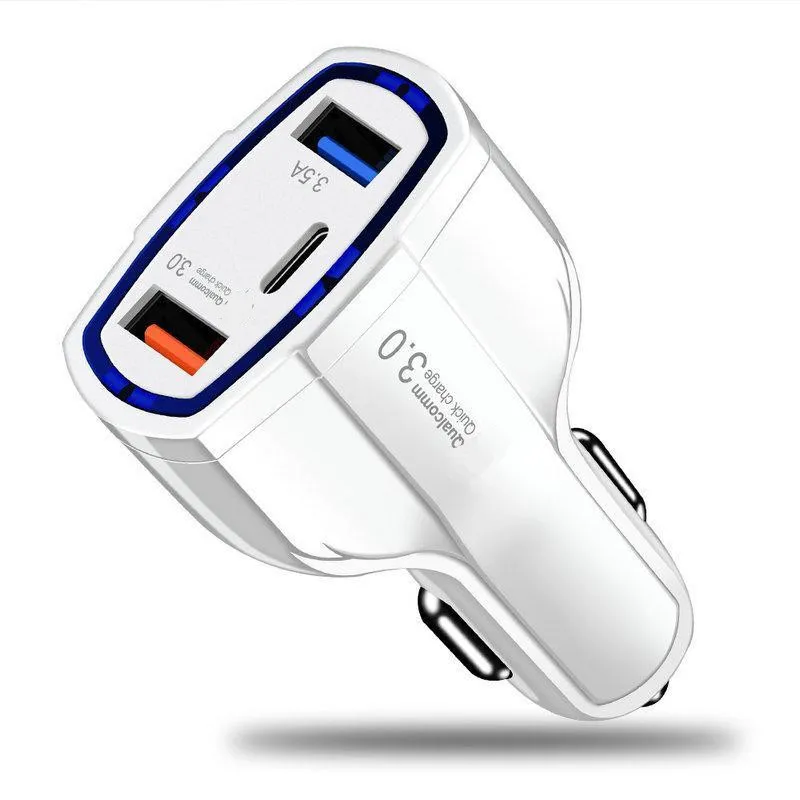 35W Car Charger PD Type C Usb Ports 7A Fast Charging Car charger Dual USB auto Adapter for all Mobile Phone Charger With Retail Box