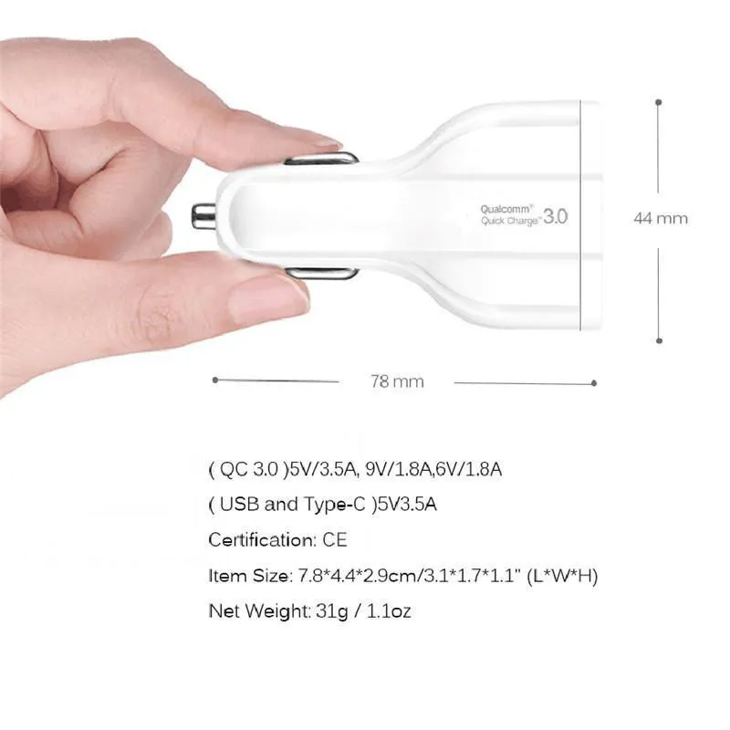 35W Car Charger PD Type C Usb Ports 7A Fast Charging Car charger Dual USB auto Adapter for all Mobile Phone Charger With Retail Box