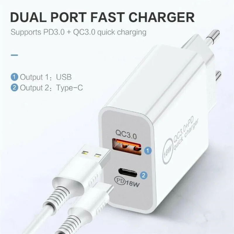 20W PD USB QC3.0 Fast Charger AU UK US EU plug Charger for iPhone12 14pro max Travel Power Adapter Europe Australia New Zealand