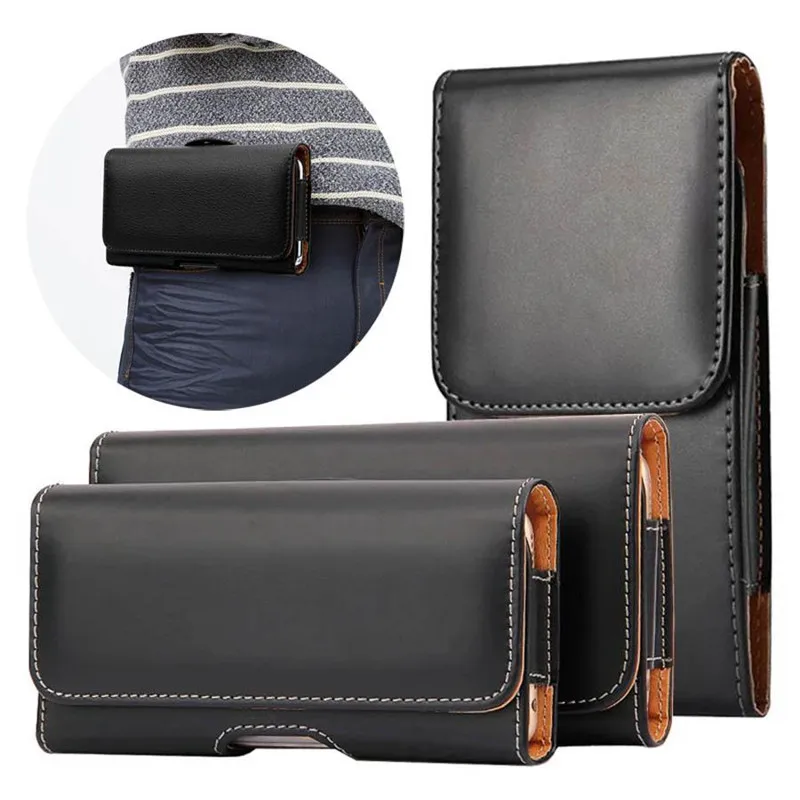 Belt Clip Holster PU Universal Phone Cases For Iphone Samsung Huawei Moto LG Leather Pouch Waist Pack Bag Flip Mobile Case Covers