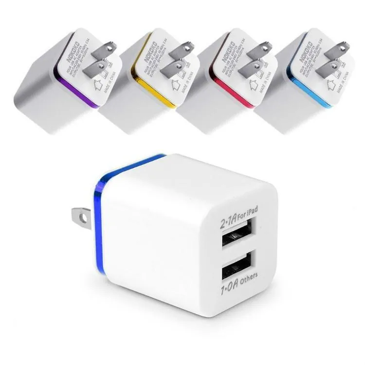 Metal Dual USB wall US plug 2.1A AC Power Adapter Wall Charger Plug 2 port for samsung galaxy note LG tablet huawei xiaomi