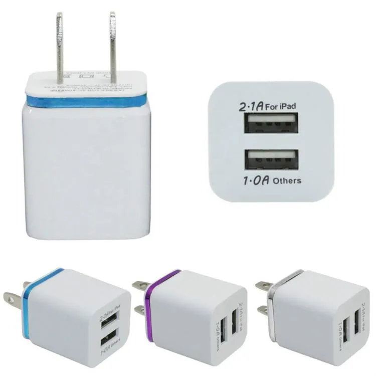 Metal Dual USB wall US plug 2.1A AC Power Adapter Wall Charger Plug 2 port for samsung galaxy note LG tablet huawei xiaomi