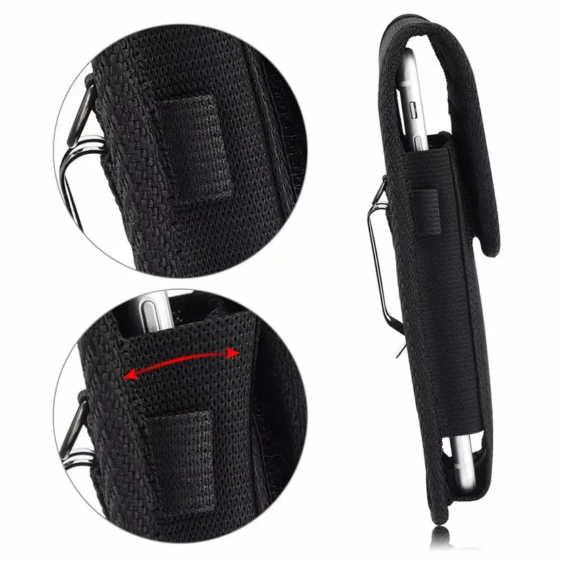 Universal Nylon Holster Belt Clip Waist Pouch Cases Outdoor Sport Travel Hiking Camping Rugged For 3.5-6.3 inch Phone iPhone 16 15 14 13 12 Pro Max Samsung S21 Ultra Huawei