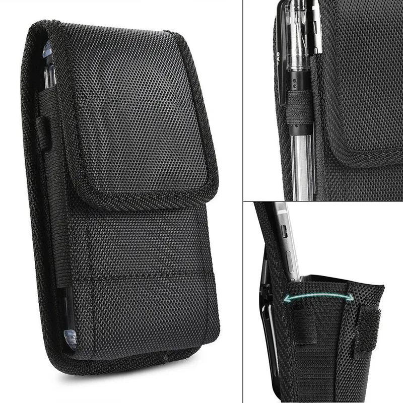 Universal Nylon Holster Belt Clip Waist Pouch Cases Outdoor Sport Travel Hiking Camping Rugged For 3.5-6.3 inch Phone iPhone 16 15 14 13 12 Pro Max Samsung S21 Ultra Huawei