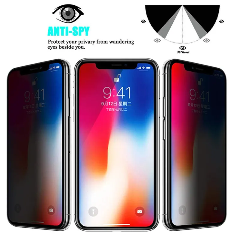 5D Privacy Full Cover Tempered Glass for iPhone 13 12 pro Max 11 XS XR 6 7 Plus 8 Anti Spy Screen Protector Samsung A12 A32 5G A52 A42 A11 A21 A51 A01 S20 FE S21