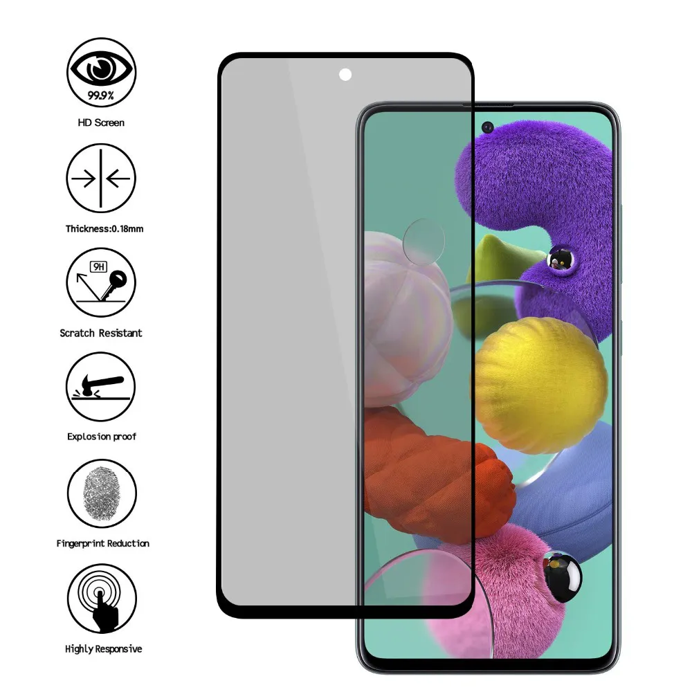 5D Privacy Full Cover Tempered Glass for iPhone 13 12 pro Max 11 XS XR 6 7 Plus 8 Anti Spy Screen Protector Samsung A12 A32 5G A52 A42 A11 A21 A51 A01 S20 FE S21