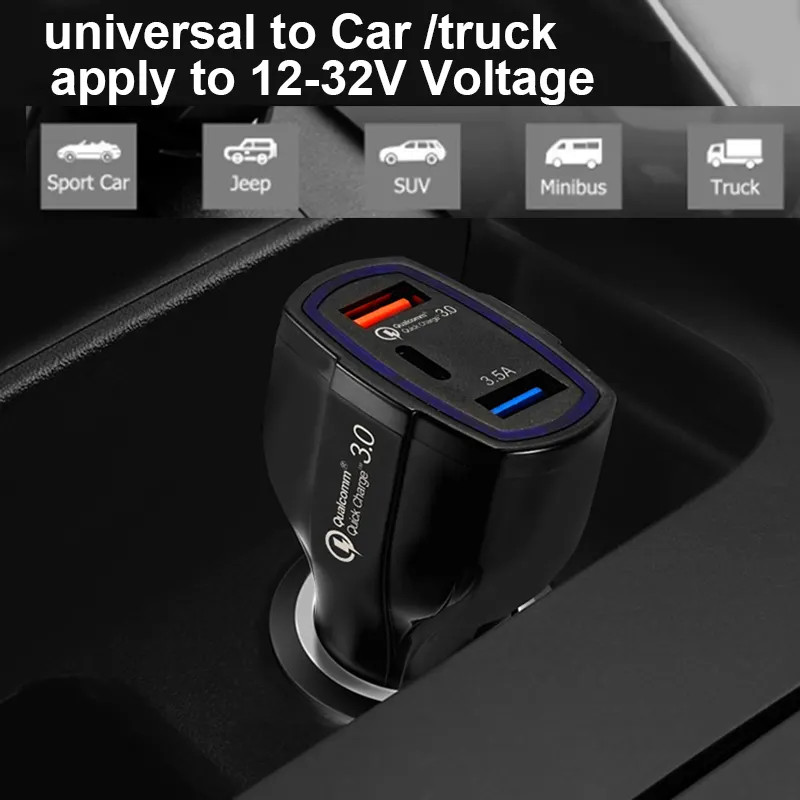 35W Car Charger PD Type C Usb Ports Fast Charger auto Adapter 7A Quick Charging For New iphone Samsung Android Phone With Retail Box