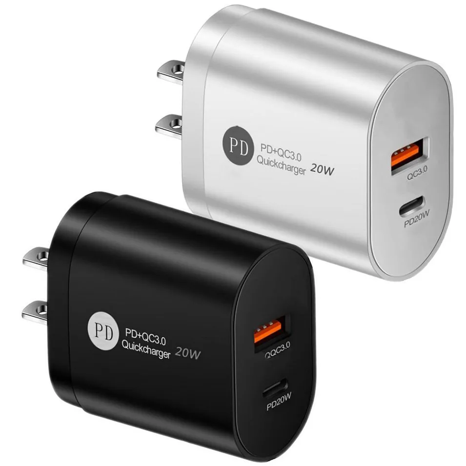 20W PD Fast Charger Adapter QC3.0 USB-C Travel Wall Charger Dual USB Power Plug for Samsung S21 Ultra S20 Huawei Android phone