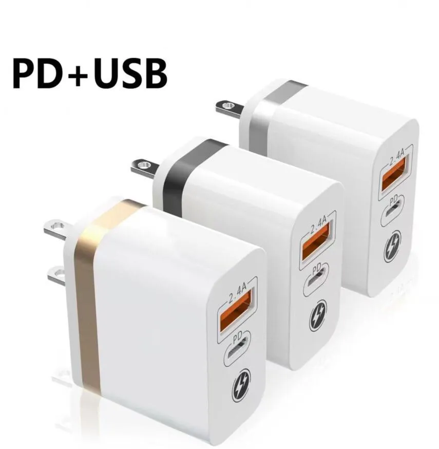 Universal Dual Ports Type c USB-C Eu US Wall Charger PD Power Adapter 2.4A For Samsung Xiaomi Android phone With Retail Box