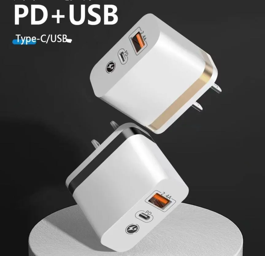 Universal Dual Ports Type c USB-C Eu US Wall Charger PD Power Adapter 2.4A For Samsung Xiaomi Android phone With Retail Box