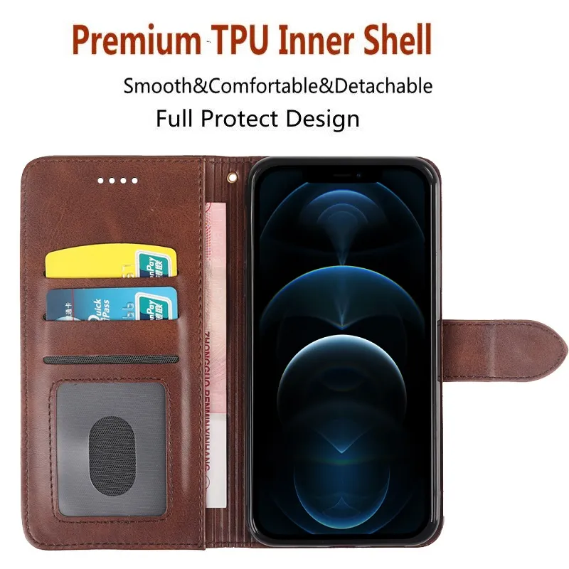 Retro PU Leather Wallet Flip Stand Cases For Iphone 15 Pro Max 14 13 12 11 XR XS 7 8 Plus Samsung S23 S24 Plus S24 Ultra A14 A05S A15 A54 A35 A55 5G Magnetic Card Slot Phone Case