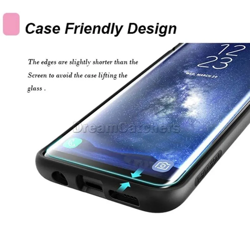 Case Friendly Tempered Glass 3D Curved No Pop up Screen Protector for Samsung Galaxy S23 S22 plus ultra 10 9 8 S7 edge S8 S9 S10 S20 S21 Note 20 with Retail Package Box