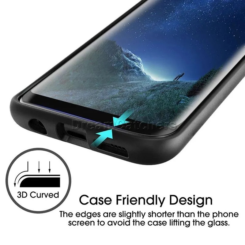 Case Friendly Tempered Glass 3D Curved No Pop up Screen Protector for Samsung Galaxy S23 S22 plus ultra 10 9 8 S7 edge S8 S9 S10 S20 S21 Note 20 with Retail Package Box