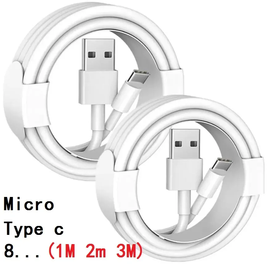 Quick Charging 1M 2M White Type c USB C Micro USb Cable USB-C V8 Cables For Samsung S20 S22 S21 S23 Htc LG Android phone PC Mp3