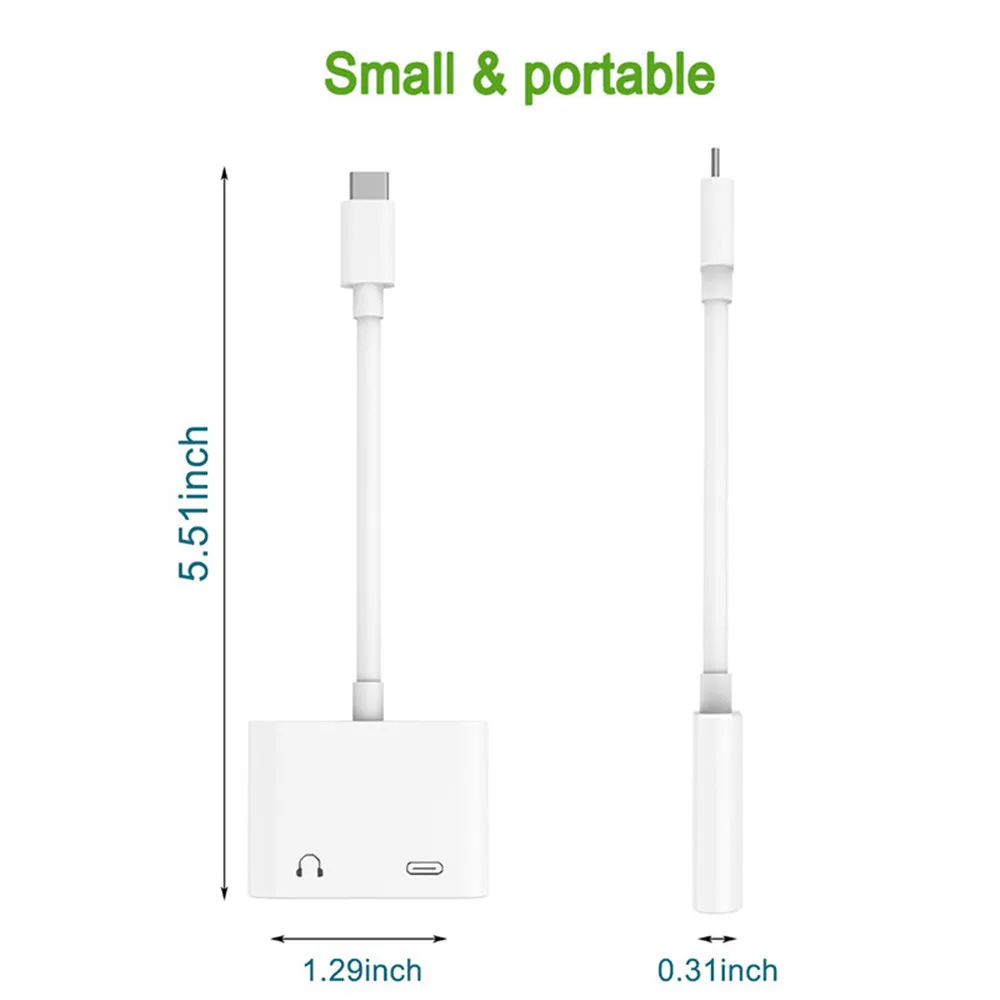 2 In 1 Dual Type C Jack earphone Adapter For Samsung S20 S10 Huawei USB-C to 3.5mm AUX Audio Headphones Splitter Charging Converter