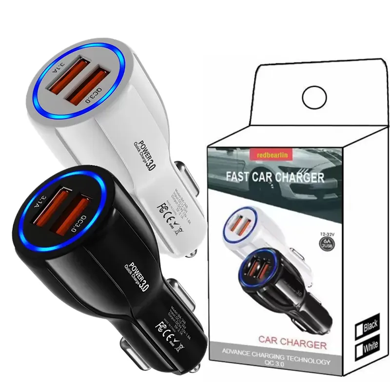 QC3.0 6A Car Charger Adapter Dual Usb Ports Fast Charger Quick Car Charge Power for iPhone 13 12 11 pro max 7 8 MacBook Samsung Huawei Android phone universal