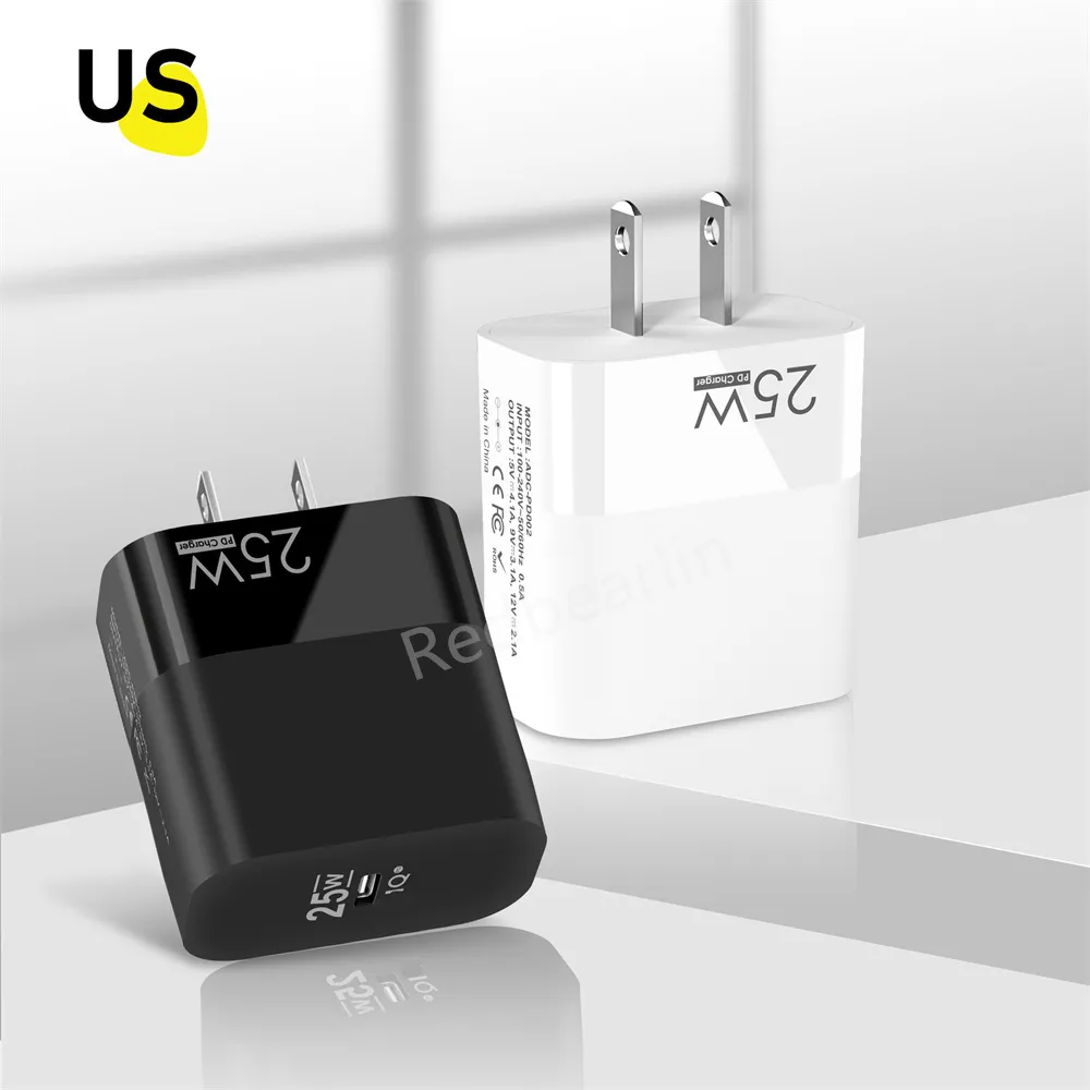 Fast Quick Phone Chargers 25W PD Type c Eu US AC Home Travel USB C Wall Charger Power Adapters For IPhone 12 13 14 15 Pro Max Samsung Htc Android phone With BOX