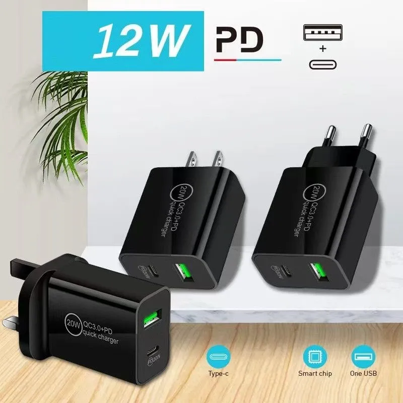 Universal 2.4A 12W 18W 20W Dual Ports Type c USB-C PD EU US Wall Charger Power Adapters For IPhone x xs max 11 12 13 14 15 Pro Samsung tablet pc Android phone