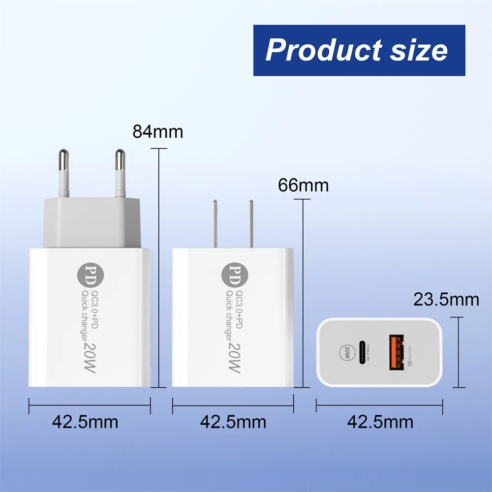 White Fast Quick Charging Dual Ports PD 12W 20W Eu US Ac Home Travel Wall Charger Plugs For Iphone 14 15 Ipad Htc Huawei Android phone