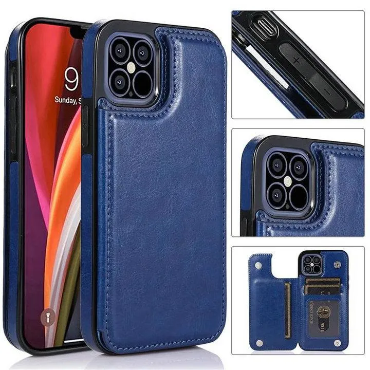 Luxury PU Leather Phone Cases for Phone 13 12 11 Pro Max XR Xs Back Cover Kickstand Card Bag