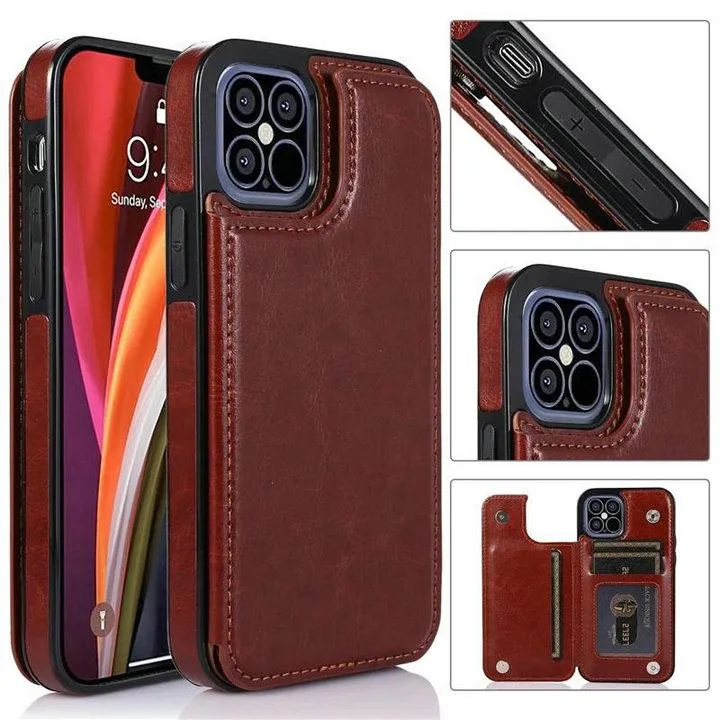 Luxury PU Leather Phone Cases for Phone 13 12 11 Pro Max XR Xs Back Cover Kickstand Card Bag