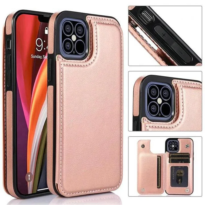 Luxury PU Leather Phone Cases for Phone 13 12 11 Pro Max XR Xs Back Cover Kickstand Card Bag