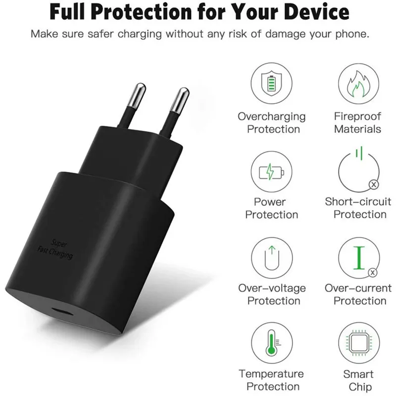 25W Wall adapters Charger with Type C Cable for Samsung Super Quick Charging Adapter Fast Charging