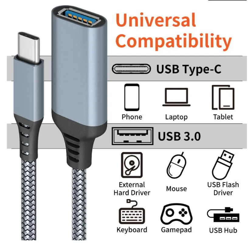 USB C to USB Adapters OTG Cable TypeC Male USB3.0 Female Adapter for MacBook Pro Samsung Type-C