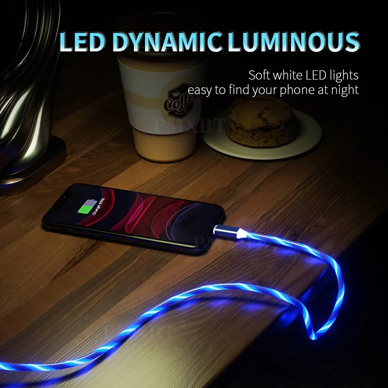 LED Light Glowing Cable Mobile Phone Charging Cables Micro USB Type C Charger For iPhone Xiaomi Huawei Samsung Charge Wire Cord