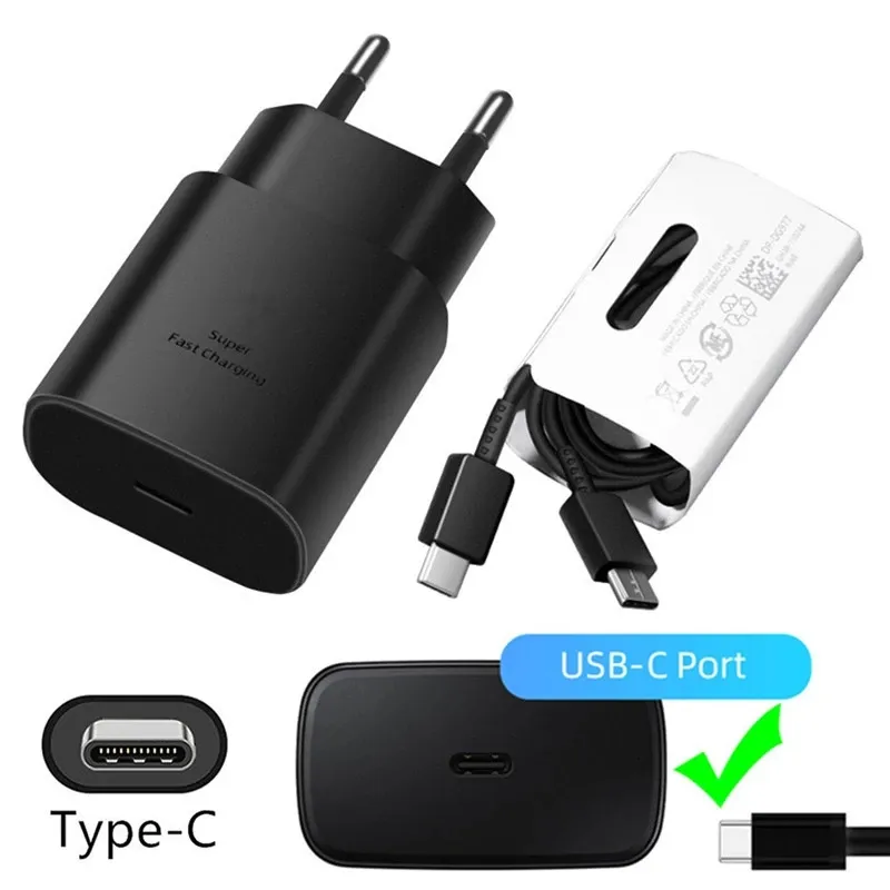 Quick Charger For Samsung S21 S22 Ultra Note 20 10 Galaxy A50 A51 A52 A72 A73 A33 5G Phone 25W PD Surper Fast Adapter Type-C To USB C Cable