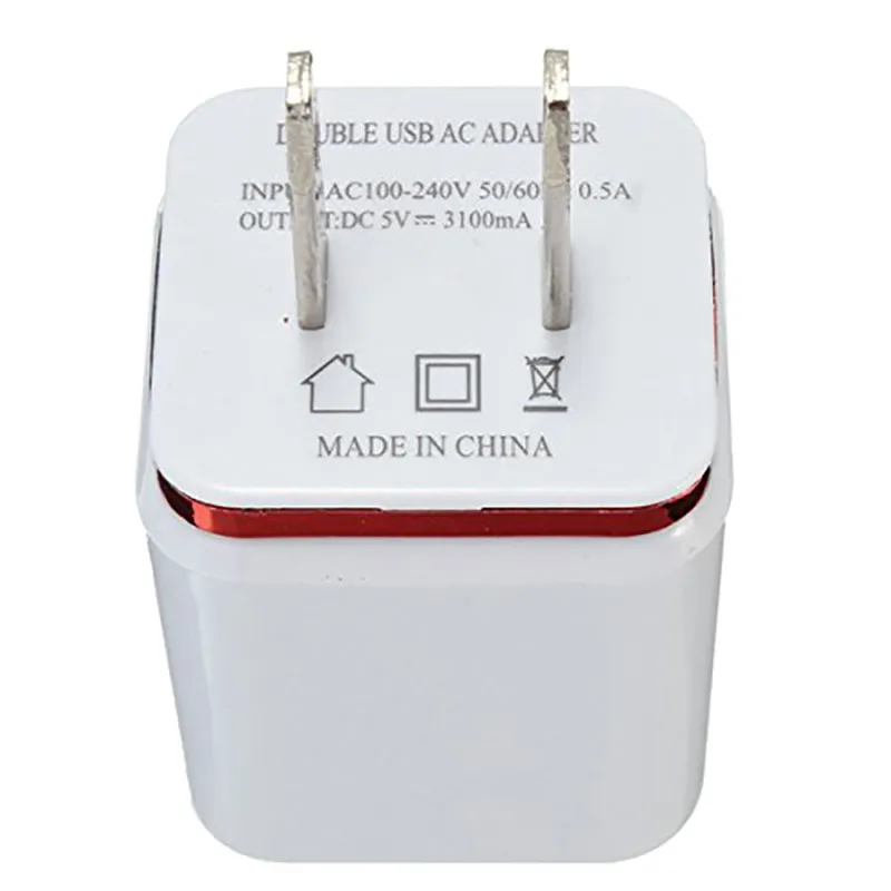 High Quality 5V 2.1/1A Double US AC Travel USB Wall Charger for Samsung Galaxy HTC Cell Phones Adapter