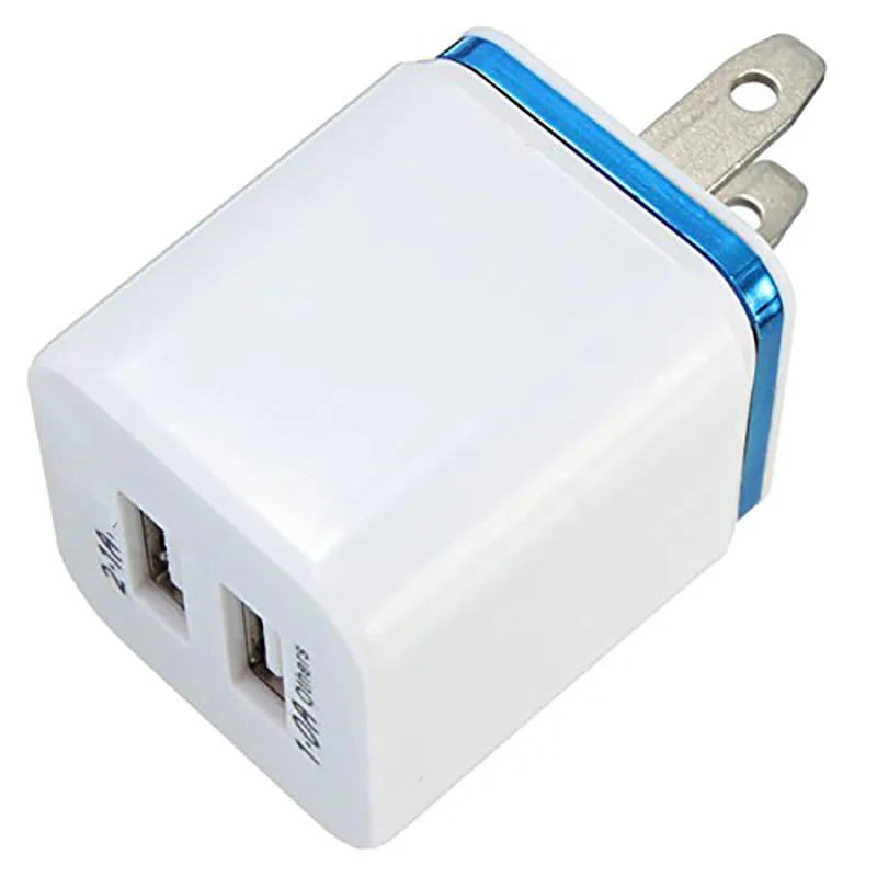 High Quality 5V 2.1/1A Double US AC Travel USB Wall Charger for Samsung Galaxy HTC Cell Phones Adapter