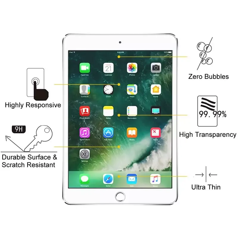 Screen Protector Film For ipad 13 Air 4 2 3 5 6 7 8 9 10 11 Pro Mini 4 5 6 New 10.2 10.9 12.9inch Tempered Glass Anti-Scratch 0.3MM with Paper Retail Package