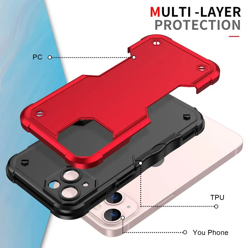 2 in 1 Dual Layer Phone Cases Non-slip Armor Shockproof For iPhone 14 15 Plus Pro Max 13 12 Mini 11 8 7 Plus XR XS Samsung S22 S23 S24 Ultra Soft TPU Hard PC Back Cover