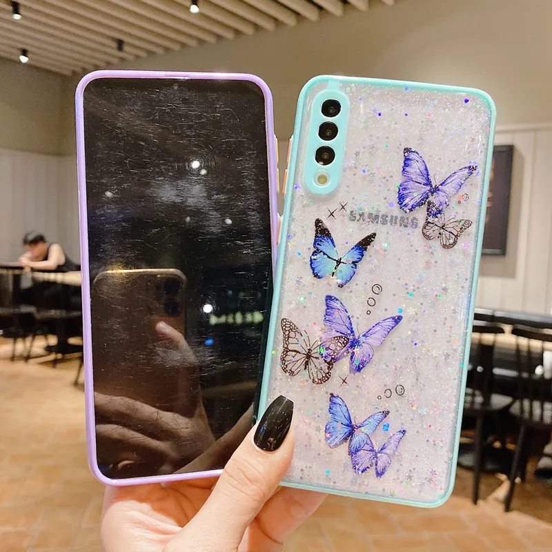 S24 Plus Fashion Butterfly Cases For Samsung A55 A15 A35 S23 FE S22 Ultra A54 A34 A23 A13 A73 A53 A22 A14 A12 4G 5G Bling Gitter Star Hard Acrylic TPU Hybrid Clear Cover