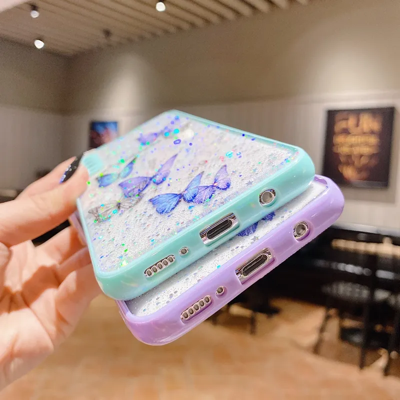 S24 Plus Fashion Butterfly Cases For Samsung A55 A15 A35 S23 FE S22 Ultra A54 A34 A23 A13 A73 A53 A22 A14 A12 4G 5G Bling Gitter Star Hard Acrylic TPU Hybrid Clear Cover