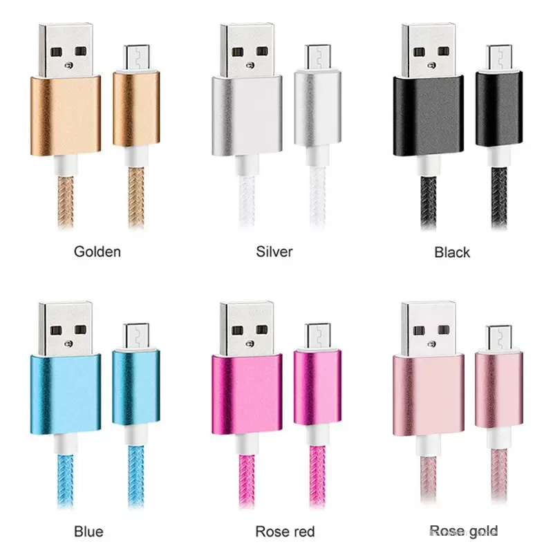 Phone Cables 1M Type C 3ft Braided USB Charger Cable Micro V8 Cables Data Line Metal Plug Charging for Samsung Note 20 S9 Plus