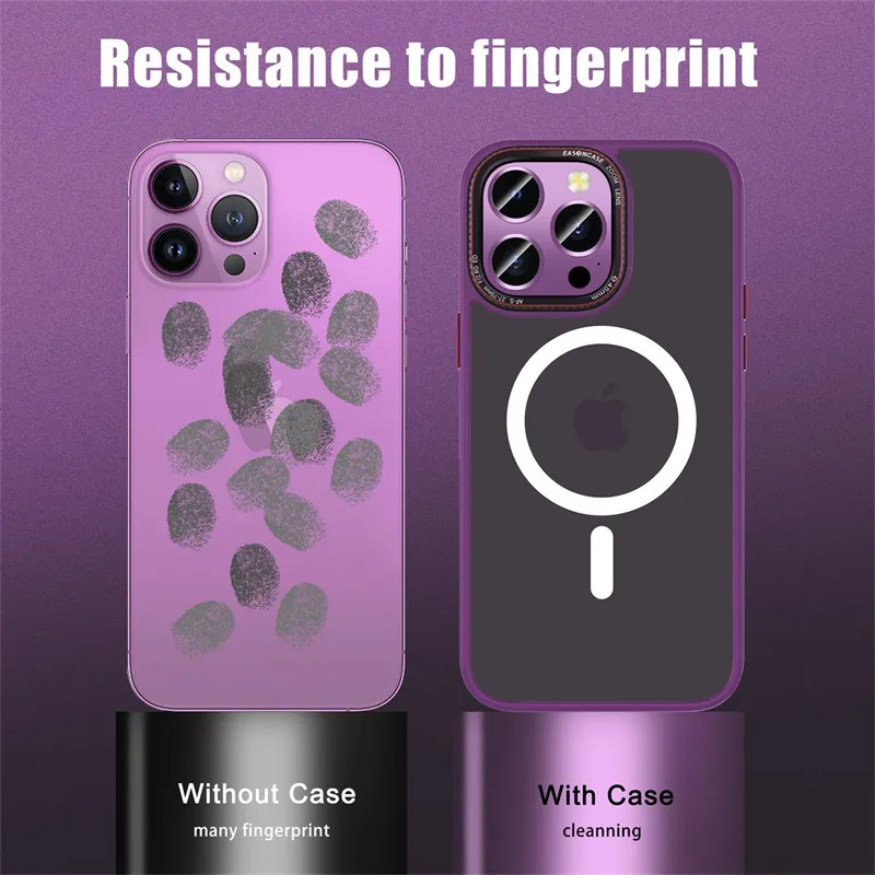 Luxury Shockproof Armor For Magsafe Matte Translucent Case For iPhone 15 14 13 12 Pro Max Plus Magnetic Wireless Charging PC Cover