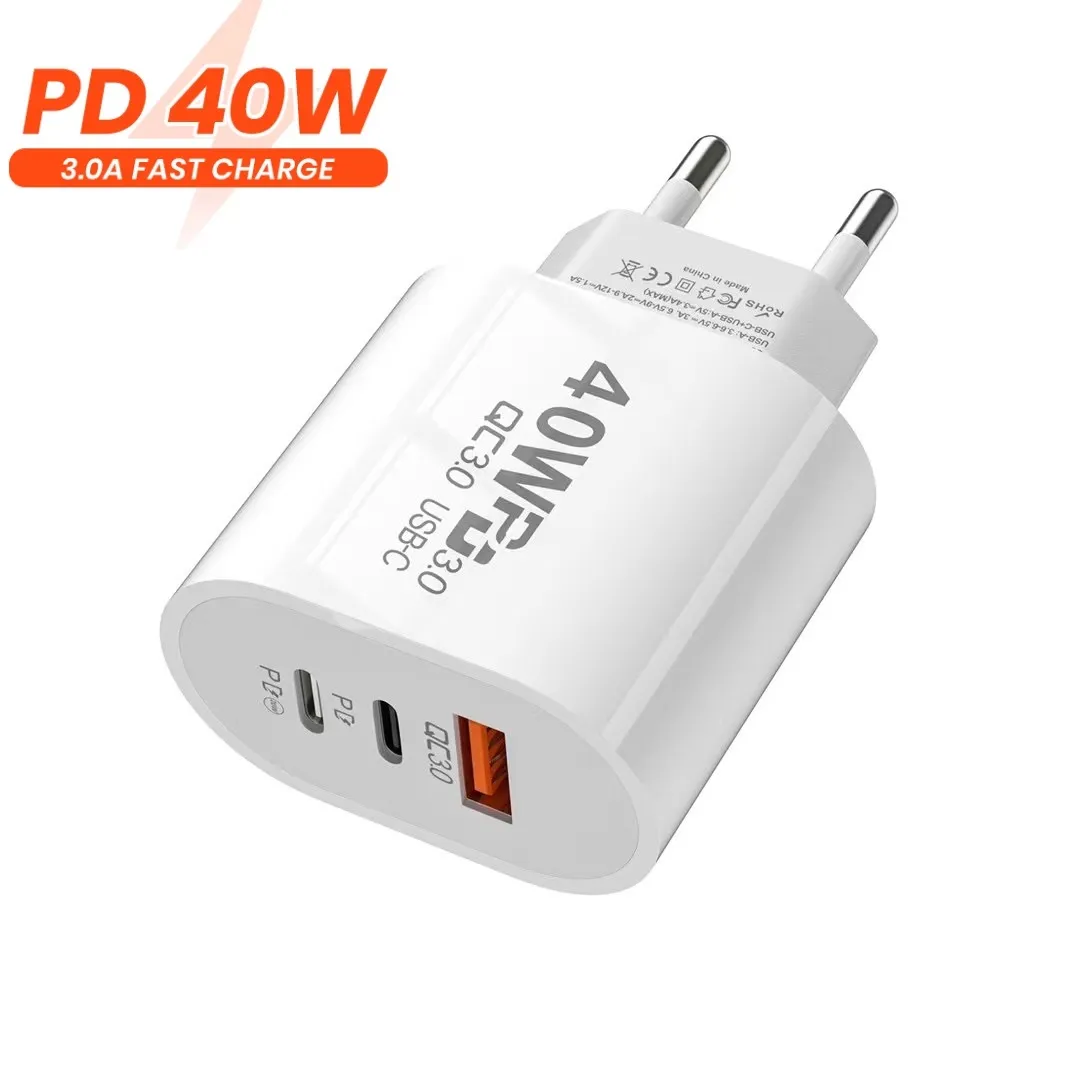 40W 3A 3 Ports Dual PD Type c Wall Charger Fast Charging Power Adapters For Samsung s20 s22 Utral Htc Xiaomi Huawei